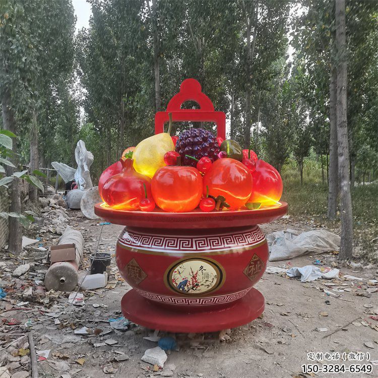 果篮雕塑供应，花园小品，酒店不锈钢果篮雕塑展品
