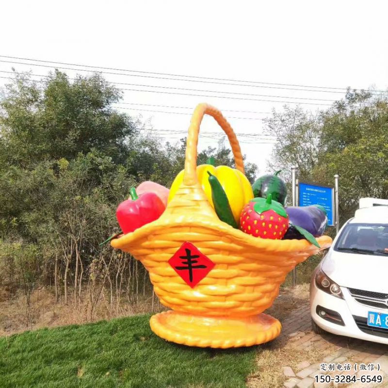 景观果篮雕塑承接，城市装饰，大型不锈钢果篮雕塑公司