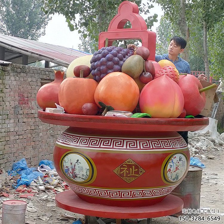 景观果篮雕塑摆件优选，陆地摆件，园林艺术不锈钢果篮雕塑供应