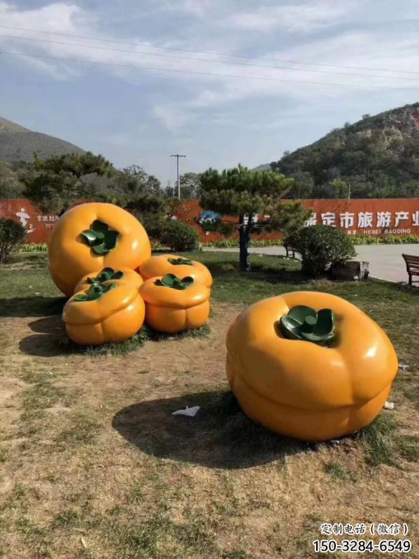 果篮雕塑供应，圆雕体系，景观柿子果篮雕塑展品