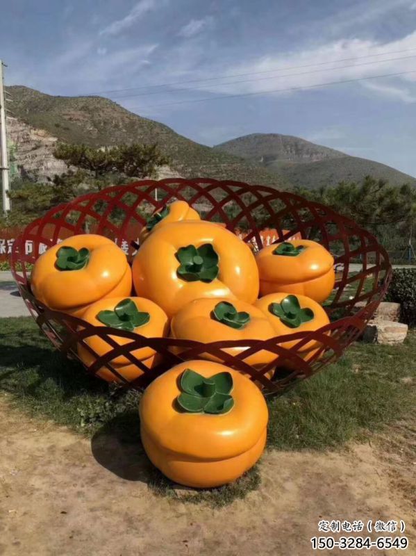 景观果篮雕塑制作选用，景区案例，柿子果篮雕塑制造商