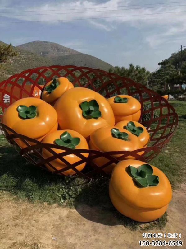 园林果篮雕塑供给，景区雕塑，柿子果篮雕塑优选