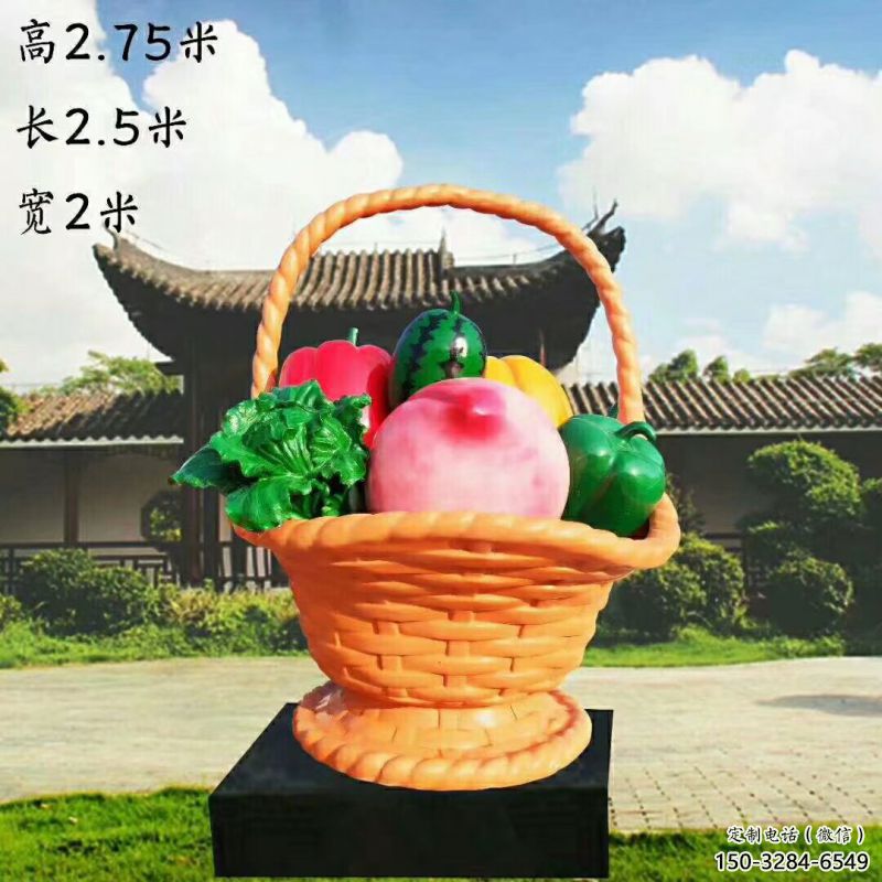 小果篮雕塑订做，校园雕塑，水果果篮雕塑批发