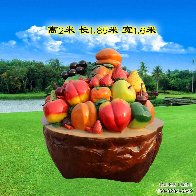果篮雕塑订做，室外软装，铁艺果篮雕塑供应