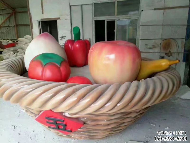 地产果篮雕塑展品，花园小品，香蕉果篮雕塑优选