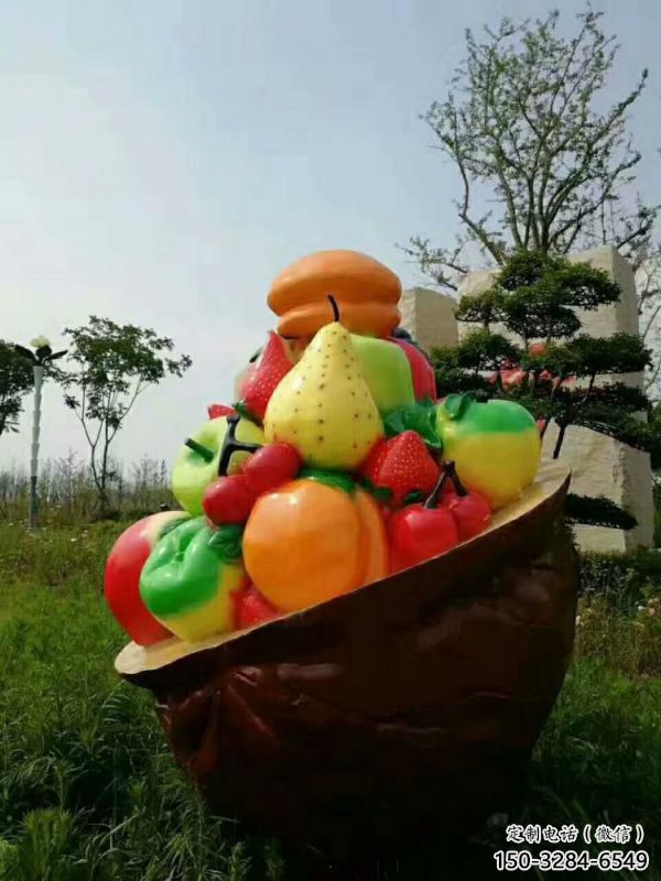 景观果篮雕塑定做，美陈雕塑，鸭梨果篮雕塑