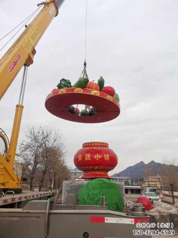 彩绘景观花篮雕塑通用，花园小品，广场玻璃钢花篮雕塑优价