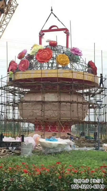 公园景观雕塑定做，小区摆件，镜面公园花篮雕塑制作