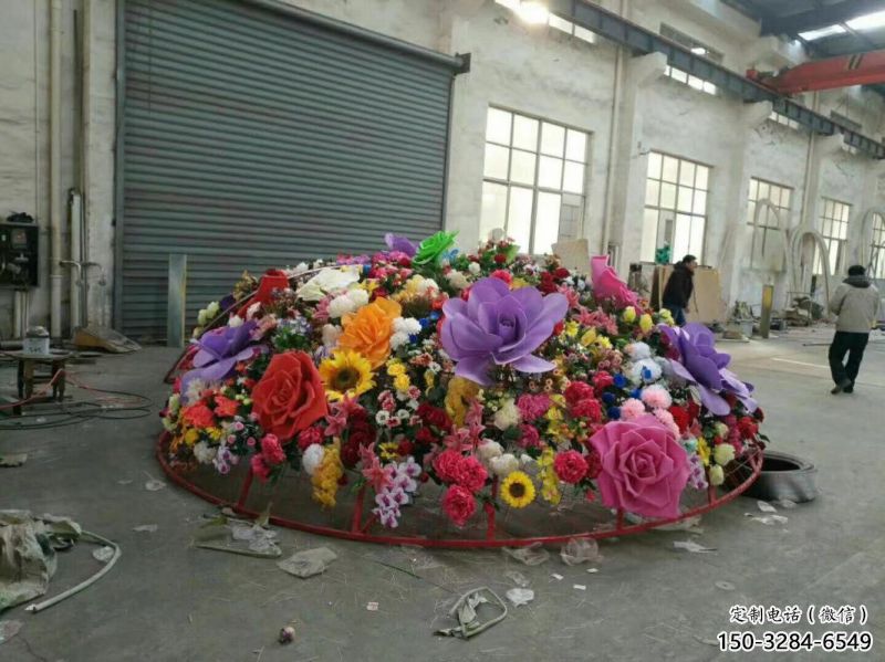 花卉花篮雕塑制造商，小区摆件，白钢花卉花篮雕塑提供