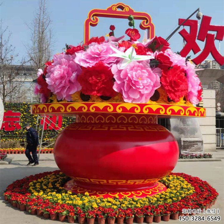 庆典花篮雕塑，商场美陈雕塑，花朵组合装置雕塑