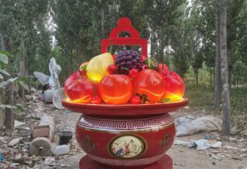 果篮雕塑供应，花园小品，酒店不锈钢果篮雕塑展品