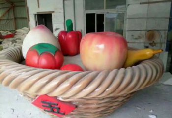 庭院果篮雕塑订做，街景小品，户外苹果果篮雕塑制作