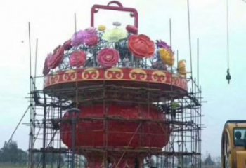 彩绘景观花篮雕塑生产，景区案例，彩绘不锈钢花篮雕塑优选