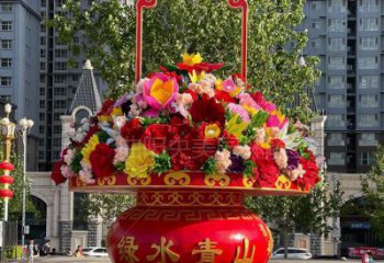 花篮雕塑提供，美陈雕塑，景观仿真花篮雕塑制作承接