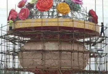 公园景观雕塑定做，小区摆件，镜面公园花篮雕塑制作