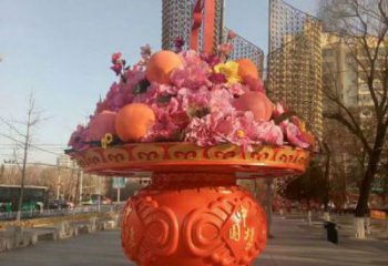 商业花篮雕塑定价，拉丝工艺，花卉花篮雕塑工程制作制作