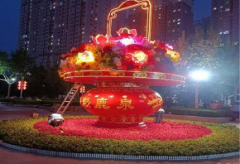 花篮雕塑，仿古景观雕塑，彩绘摆件