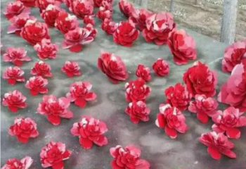 抽象花篮雕塑制造，公园雕塑，镜面玫瑰花花篮雕塑展品