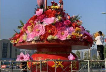 花篮雕塑承接，户外雕塑，金属花篮雕塑生产