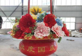 花篮雕塑点击，圆雕体系，户外金属花篮雕塑标准