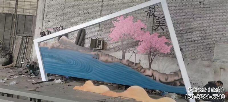 城市标识景墙雕塑，仿真树背景墙雕塑