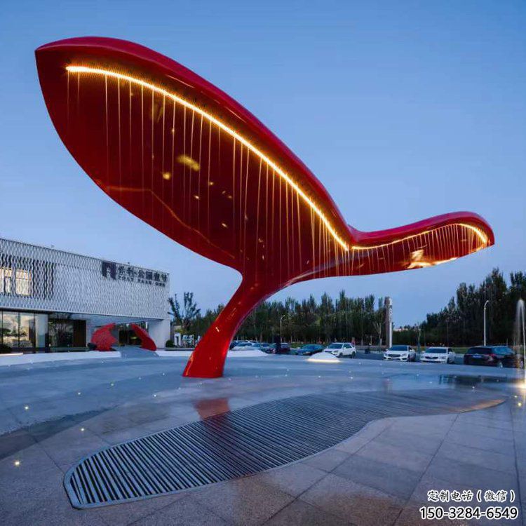 不锈钢鲸鱼造型廊架雕塑-发光艺术设计