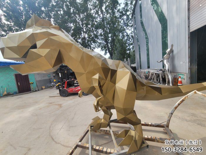景观恐龙雕塑供应，公园雕塑，金属几何恐龙雕塑制作