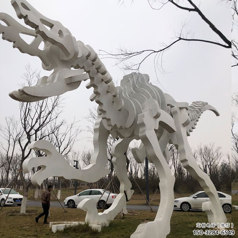 镂空恐龙雕塑展品，金属制作，恐龙骨架雕塑精品