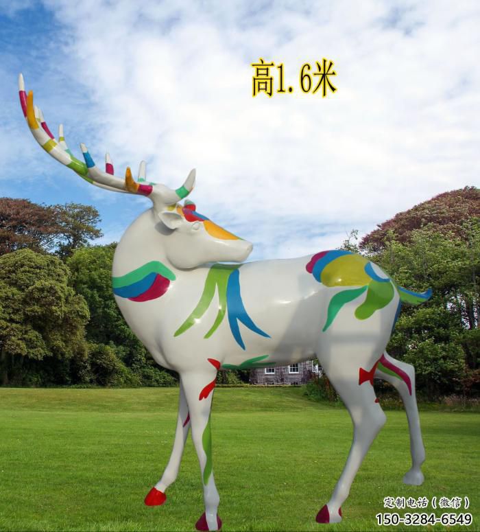广场小鹿雕塑，彩绘工艺，彩绘动物雕塑
