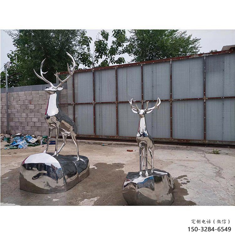 仿真小鹿雕塑精选，露天雕塑，不锈钢镜面小鹿雕塑订做