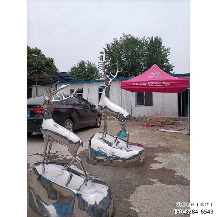 现代小鹿雕塑定制，中式工艺，镜面仿真小鹿雕塑优价