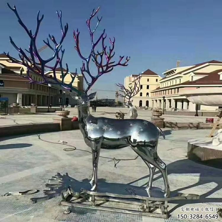 仿真梅花鹿雕塑制造商，城区小品，不锈钢动物雕塑制作