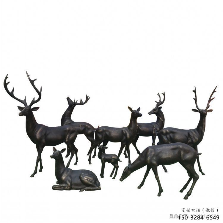 铜梅花鹿雕塑展品，铸铜组合，梅花鹿铜雕塑常用