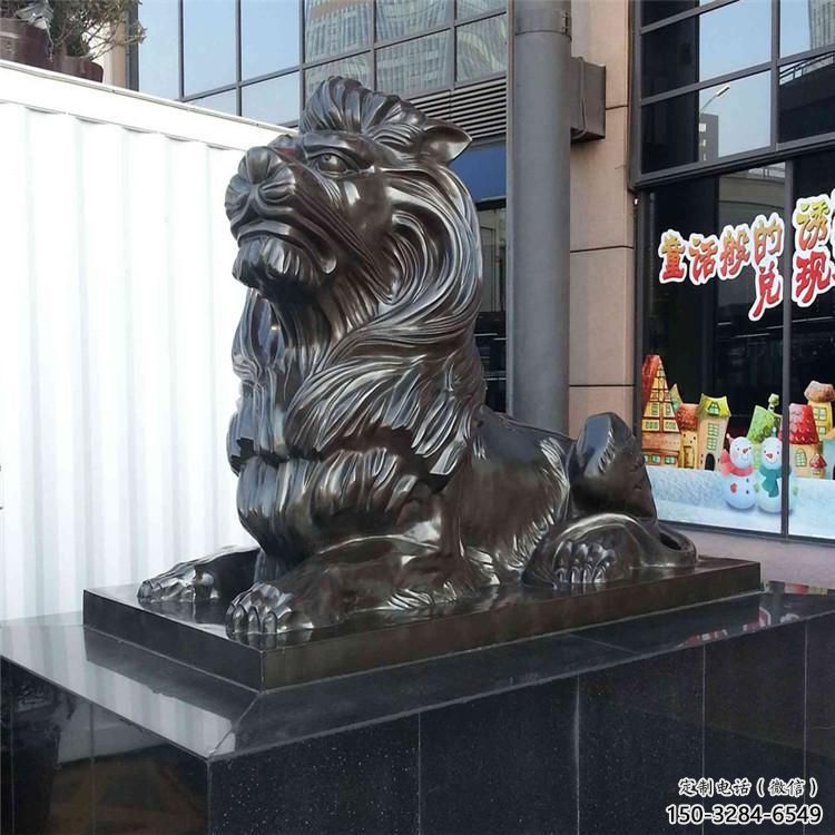 大门口狮子雕塑，仿铜玻璃钢狮子雕塑加工制作