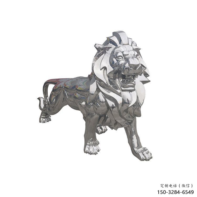 镜面狮子雕塑生产，景区案例，不锈钢抛光狮子雕塑优选