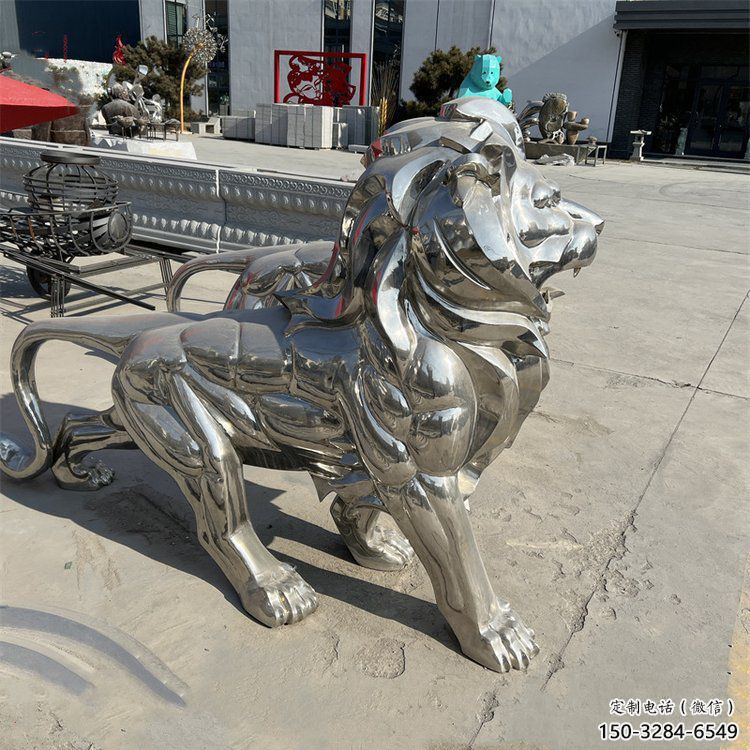 艺术狮子雕塑观赏型，街景小品，不锈钢狮子雕塑常用