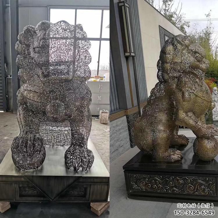 编织狮子雕塑定价，透雕动物雕塑，镂空不锈钢狮子雕塑
