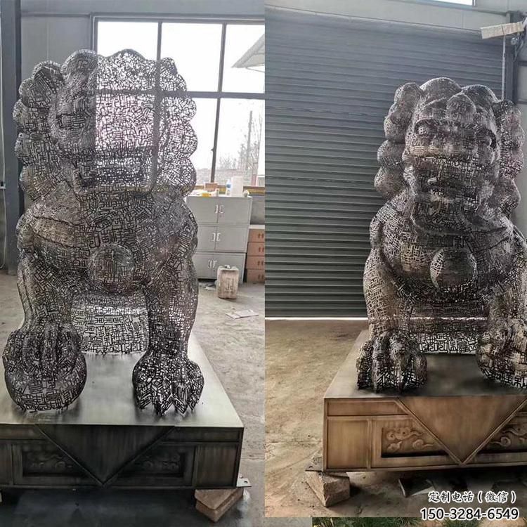 透雕狮子雕塑常用，镂空概念，不锈钢狮子雕塑展品