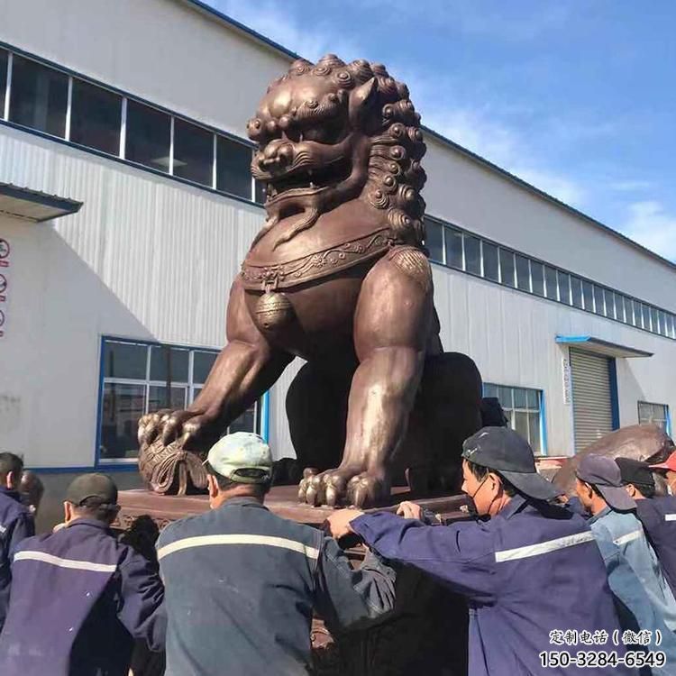 红铜狮子雕塑供需，标识雕塑，景观艺术蹲狮雕塑制造商