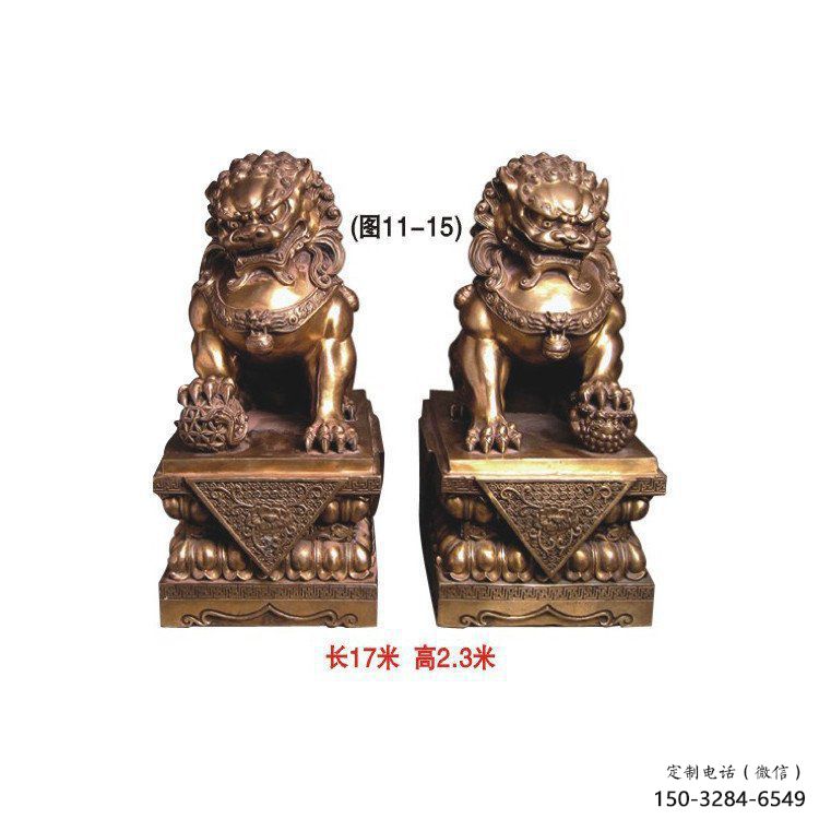 金属狮子雕塑制作，城市装饰，黄铜蹲狮雕塑选定