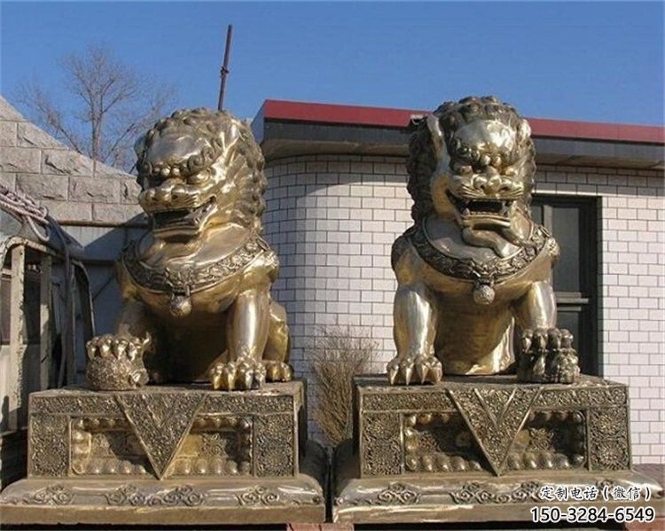 青铜狮子雕塑提供，铸造艺术，中式蹲狮雕塑通用