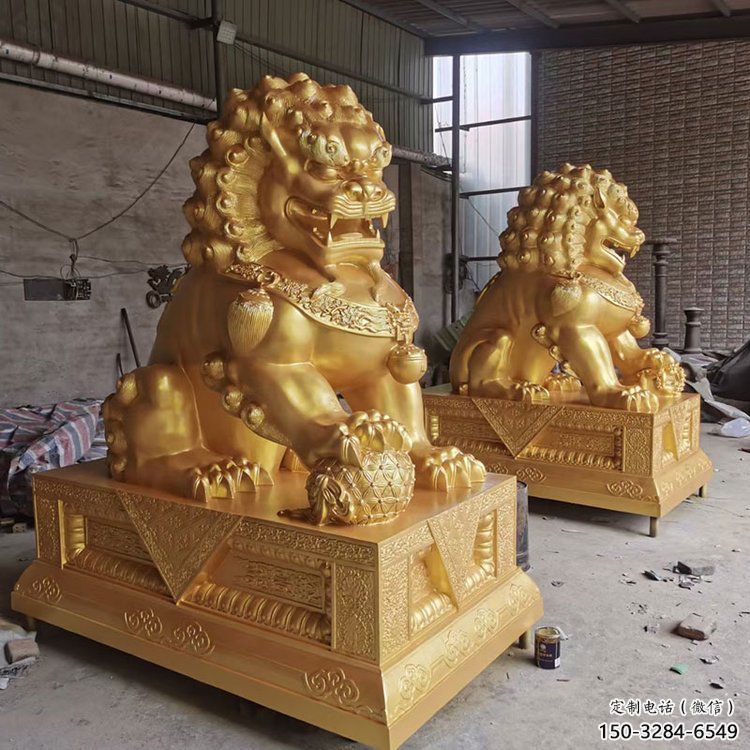 狮子雕塑制造商，黄铜动物小品，铸铜蹲狮雕塑定制