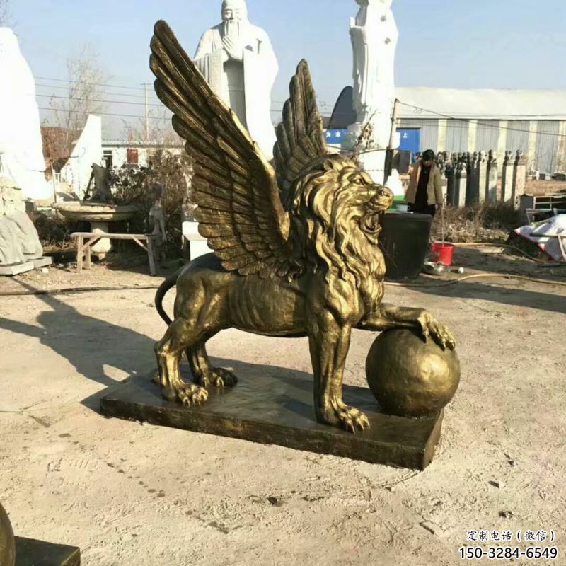 抽象狮子雕塑制造，动物美陈雕塑，仿铜飞狮雕塑展品