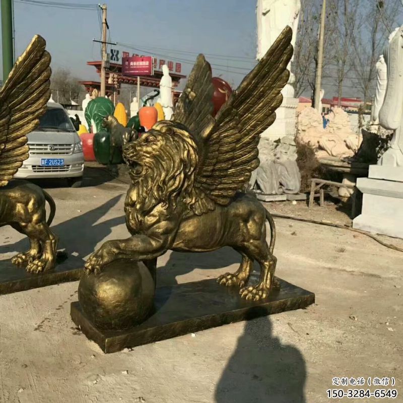 大型狮子雕塑公司，花园小品，飞狮雕塑装饰提供