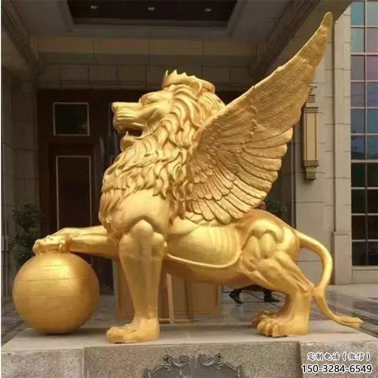 户外狮子雕塑通用，铸铜艺术，黄铜飞狮雕塑供应