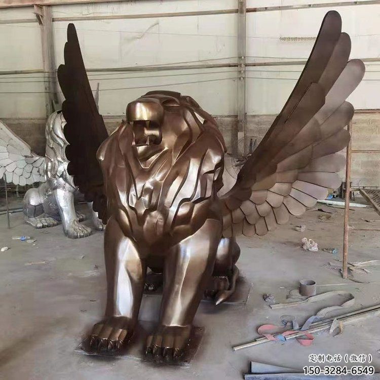 红铜狮子雕塑优价，铸造工艺，飞狮雕塑制作