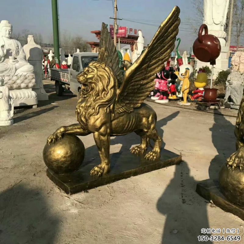 景观狮子雕塑供求，抽象设计元素，仿铜飞狮雕塑观赏型