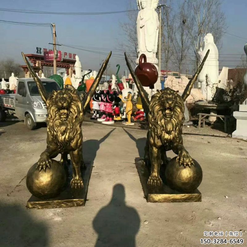 景观狮子雕塑制造商，动物雕塑，飞狮雕塑供给