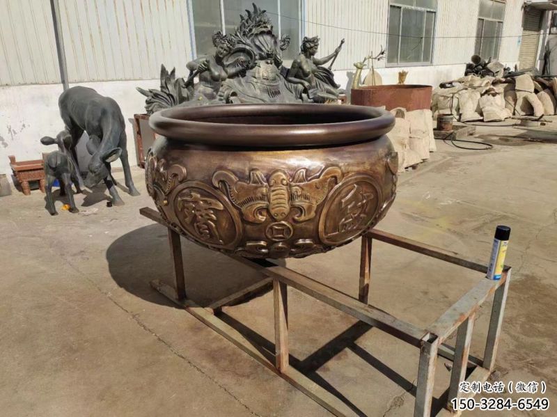 雕字吉祥铜缸铸铜雕塑 雕字吉祥铜缸铸铜雕塑