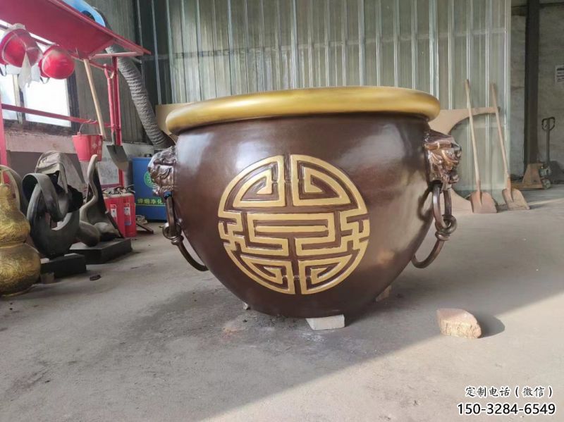 古法铜缸雕塑-铸铜吉祥铜缸雕塑